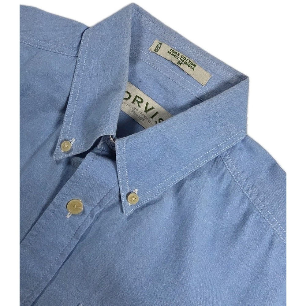 Orvis Shirt Mens Medium BLUE Short Sleeve Button Up Active Fit Fishing Pockets